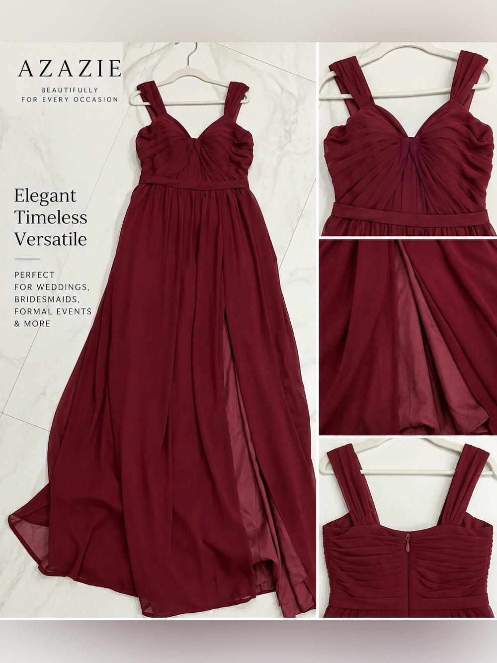 Azazie Burgundy Chiffon Maxi Dress